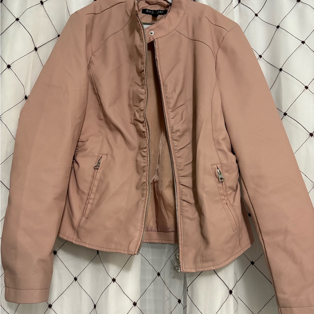 Baccini Pink Faux Leather Jacket Structured Fit